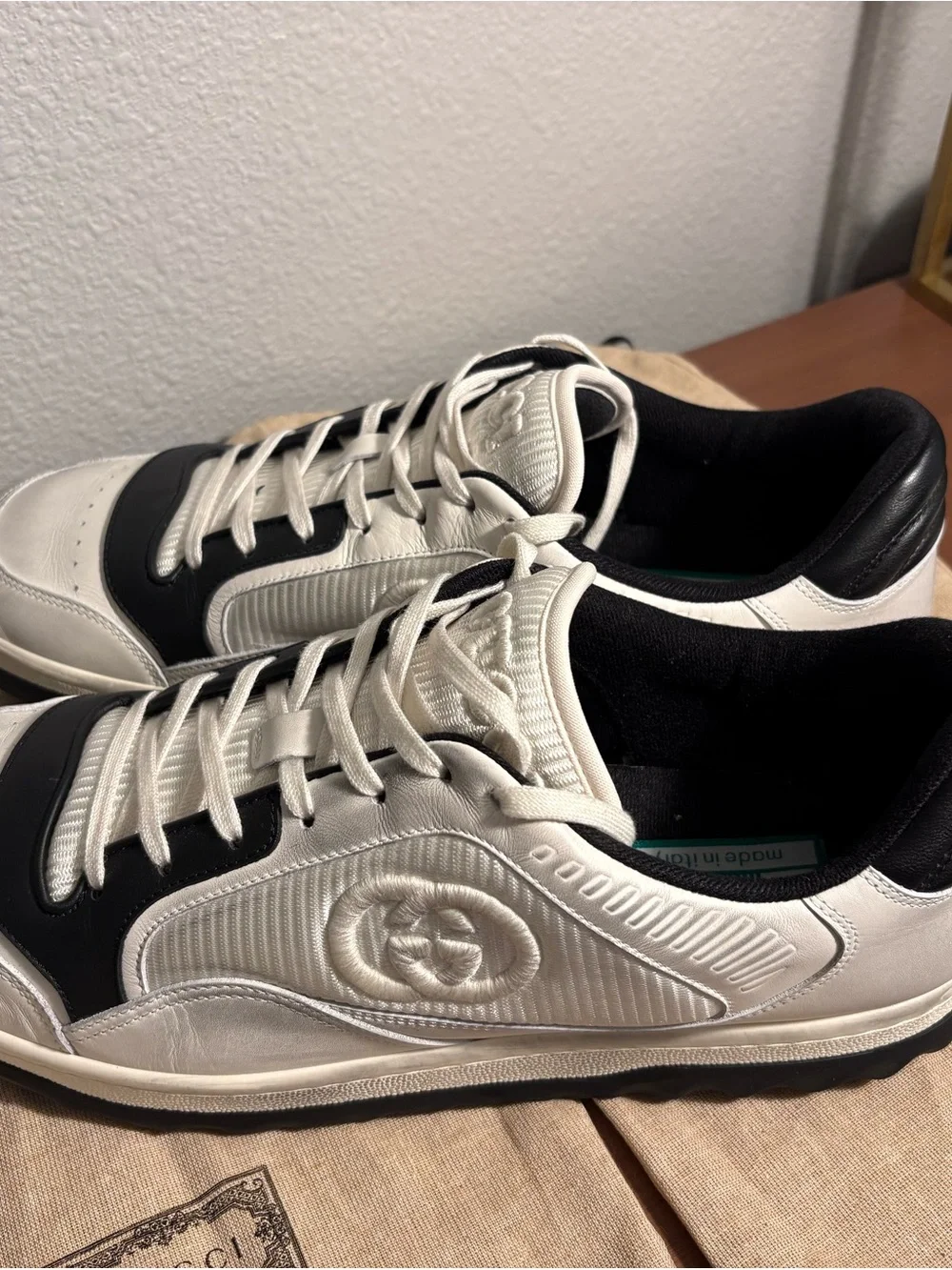 Gucci MAC80 Off White Black Leather Sneakers Size 13 Men's Athletic